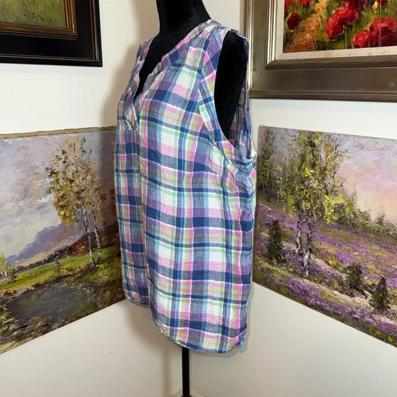 Talbots Multicolor Plaid Sleeveless Blouse - Picture 2 of 4